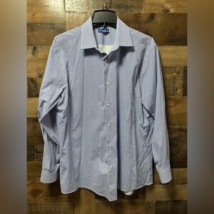 APT 9 Men’s Button Down Shirt Large Slim Fit Blue Geometric Print Stretch